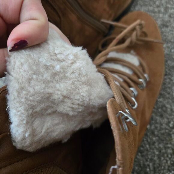 Women's Nine West Suede Faux Fur Sherpa Ankle Length Lace Up Boots 7 - Picture 8 of 8